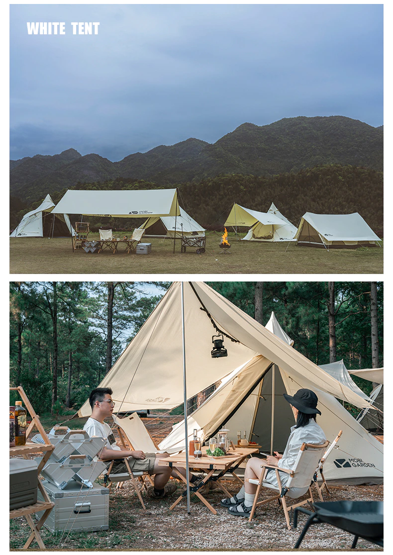 Cheap Goat Tents Mobi Garden ERA230 Large Cotton Canvas Tent With Stove Jack Glamping Pyramid Tent For Family Camping Hiking Travel 4 5 Persons   